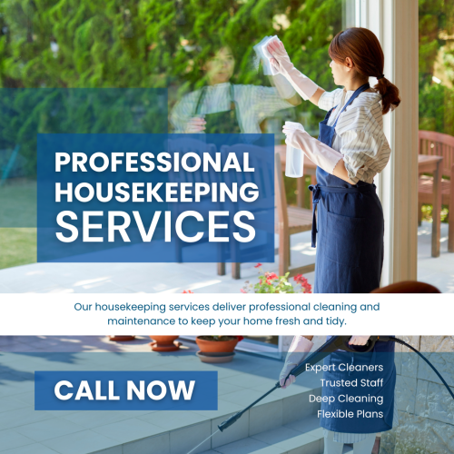 blue and white modern housekeeping services instagram post